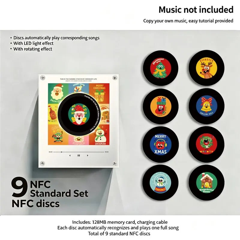 ABRU-Xmas Fridge Magnet Christmas Magnetic Music Touch To Play Vinyl Record Player Night Light Built-In LED Fridge Magnet