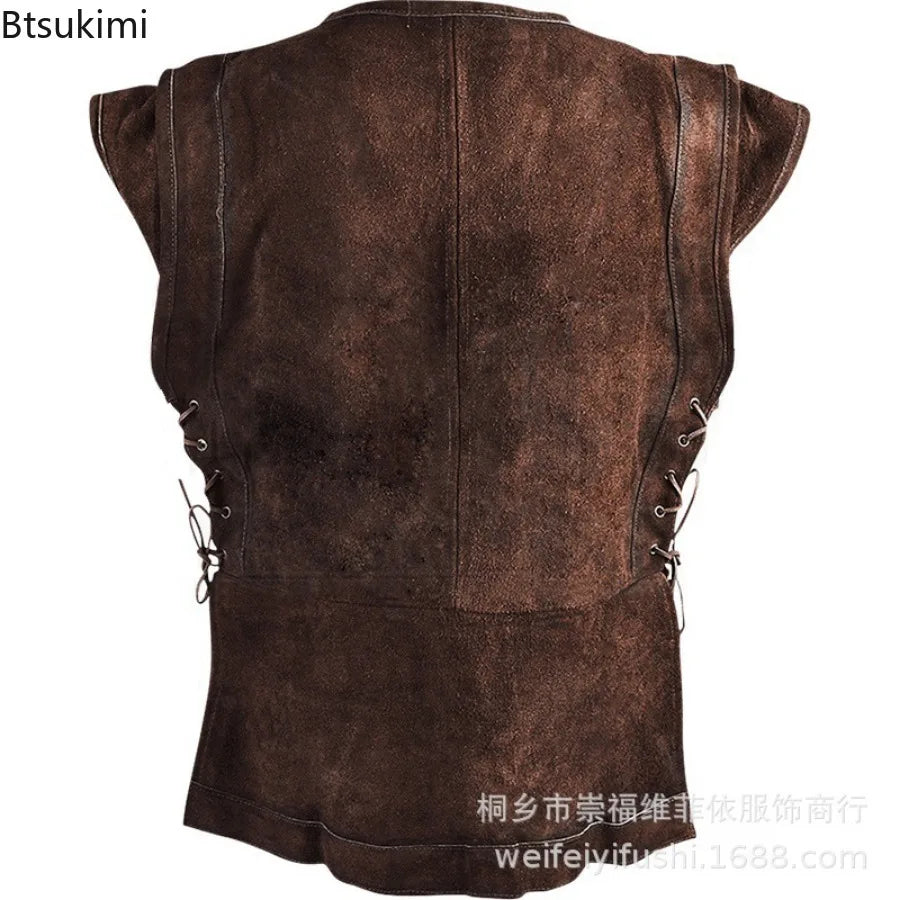 Men's Medieval Punk Vest Vikings Cosplay Archer Costume Adult Chest Body Armor Suede Larp Outfit Jerkin Coat Halloween for Men