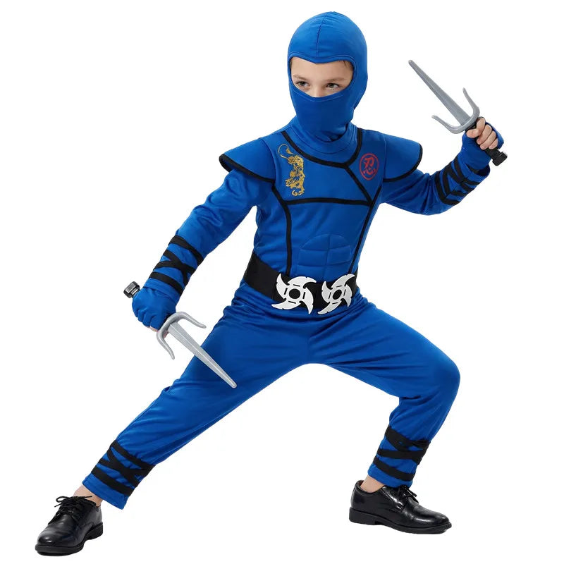 Black and Blue Ninja Costume for Kids Halloween Cosplay Party Outfit with Mask Toy Gift for Boys and Girls Holiday Party Costume