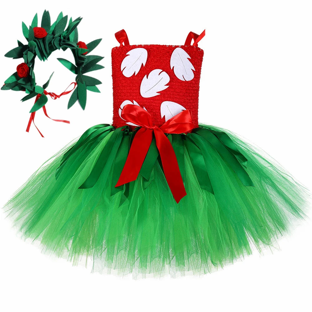 Lilo Costume for Girls Hawaiian Princess Tutu Dress Up Clothes Outfits with Garland Kids Halloween Carnival Luau Party Dresses