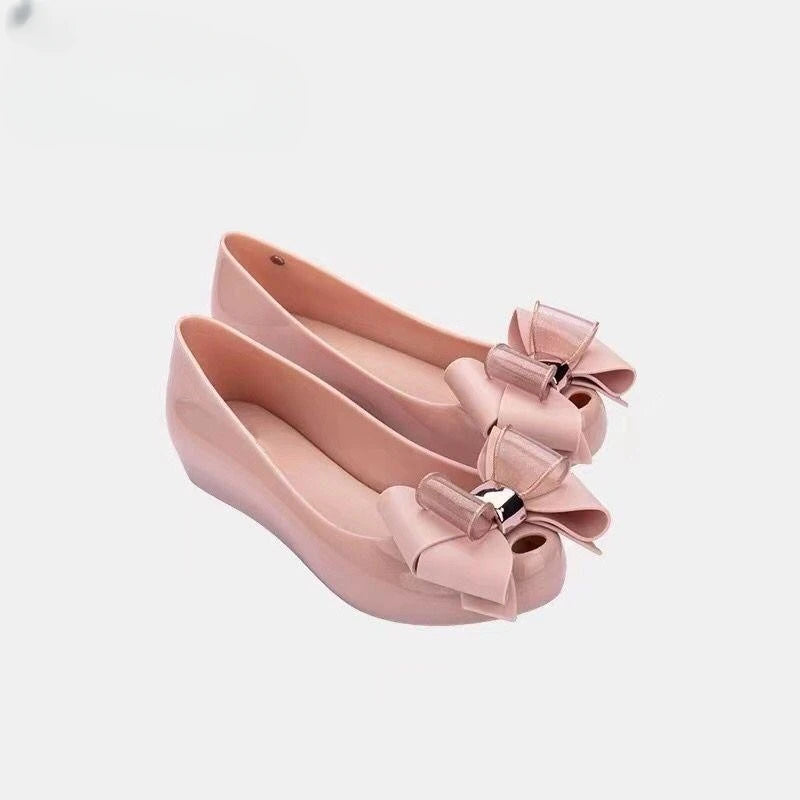 New Women's Jelly Shoes Fashion Ladies Fish Mouth Sandals Adult Girls Non-slip Beach Shoes Crystal Flash Retro Bow Sandal Female