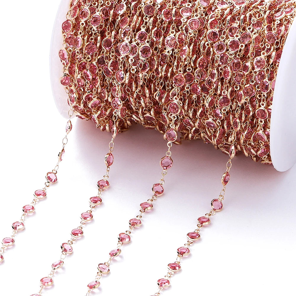 1M Crystal Zircon Stone Chain Colorful Glass Beads Chains For DIY Necklace Bracelet Jewelry Making Supplies Findings