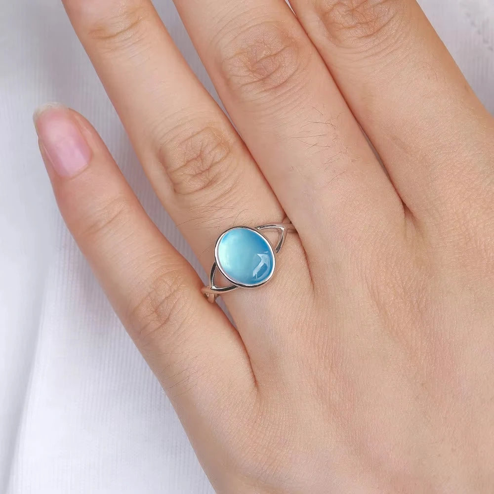 S925 Sterling Silver Aquamarine Rings Simple Rings Blue Natural Stone Oval 8*10mm Party Gifts Fine Jewelry Rings For Women