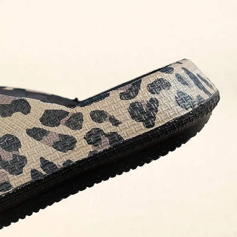 Summer Women Comfort Flip Flop Leopard Soft Thick Soled Cloud Slippers Travel Vacation Beach Sandals