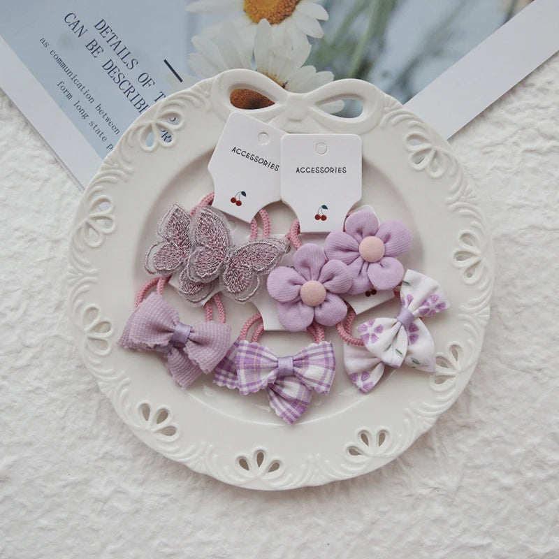 10Pcs Children's Flower Hair Accessories Hair Bow Headwear Rope Cute Girls Hair Bands Trendy Handmade Elastic Lovely Hairbands