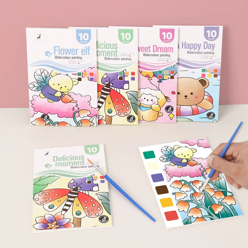 Kids Watercolor Painting Book - Washable Gouache Doodle Coloring Book Painting Paper with Built-in Paints