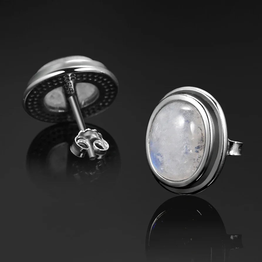 Natural 8x10MM Oval Moonstone Stud Earrings S925 Silver Earring for Women Vintage Ear Jewelry Party Gift Wholesale