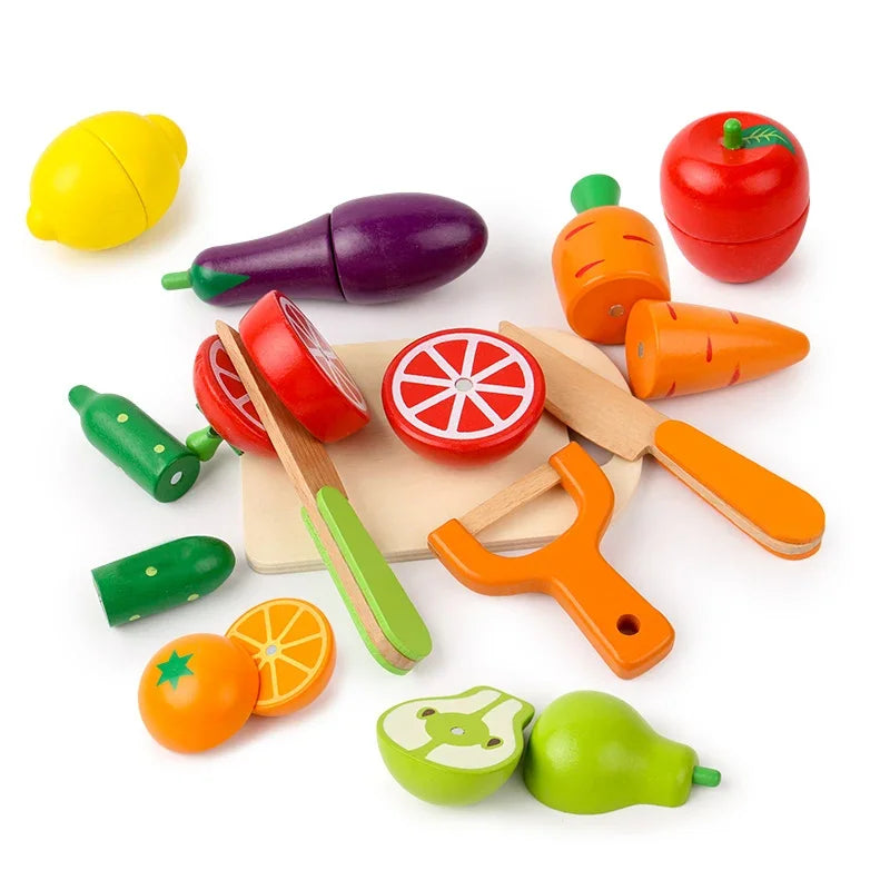 Simulation Kitchen Pretend Toy Wooden Classic Game Montessori Educational Toy for Children Kids Gift Cutting Fruit Vegetable