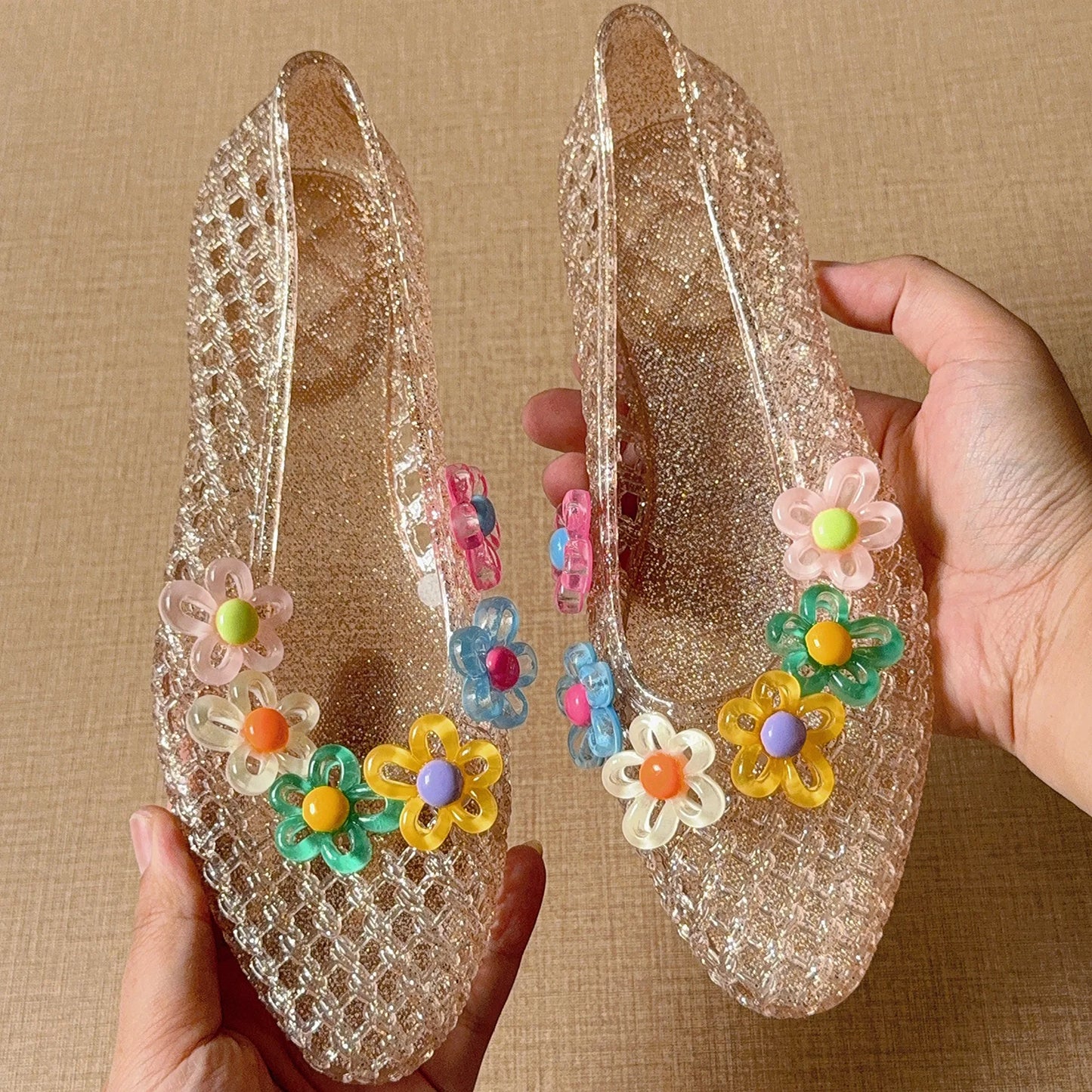 Summer Women Flat Korean Jelly Shoes Ins Outdoor Versatile Sweet Casual Clogs Outdoor Daily Commuter Travel Sandals