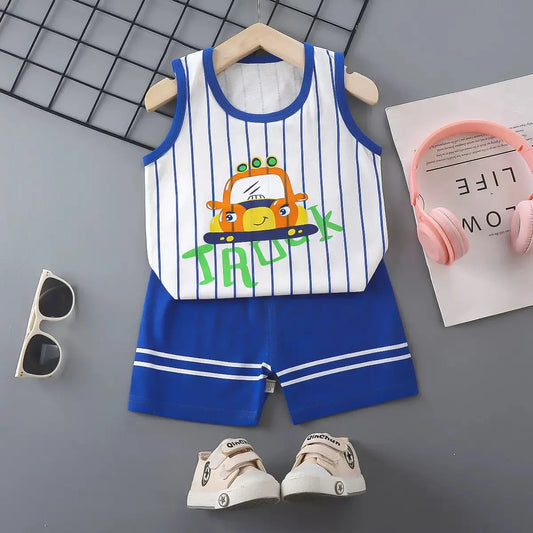 1 Set Summer Cotton Children Sets Kids Clothes Boys Girls Vest Suit Children's Clothing Baby T-Shirts Shorts Tank Top Sleeveless