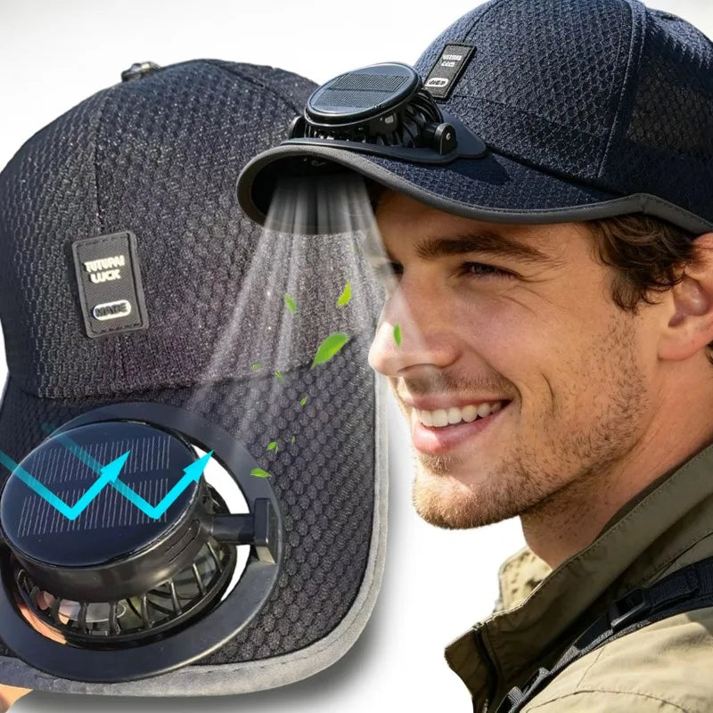 USB Rechargeable Solar Cooling Hat Outdoor Baseball Cap with Built in Fan Breathable Mesh Adjustable Wind Speed Camping Fishing