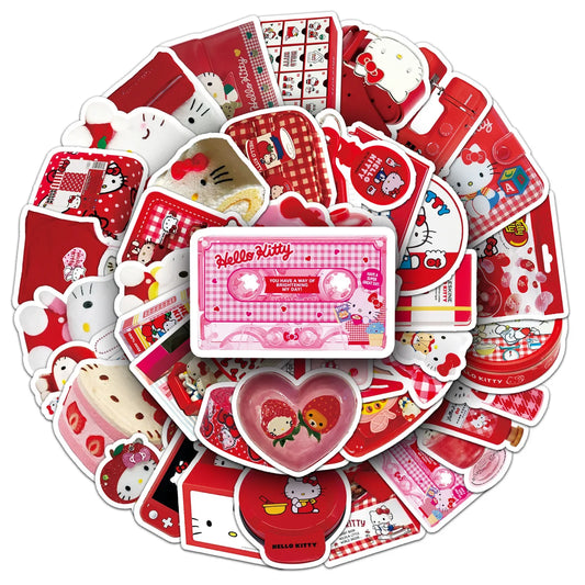 Kawaii 50PCS Classic Red INS Style Hello Kitty Stickers DIY Phone Laptop Luggage Skateboard Graffiti Decals Fun for Gift