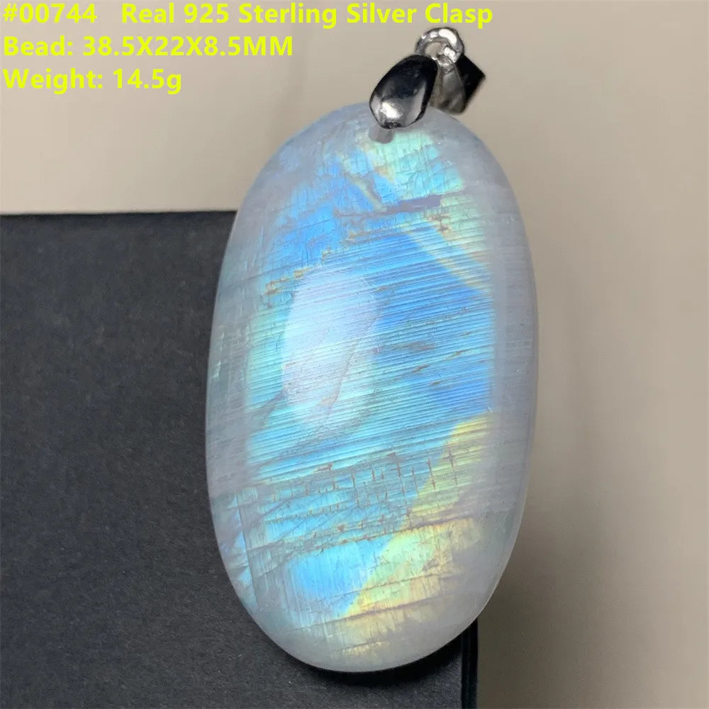 Natural Colorful Moonstone Pendants Necklaces Unusual Women Big Orange Blue Light Rainbow Moon Stones Bead Gemstone Jewelry S925