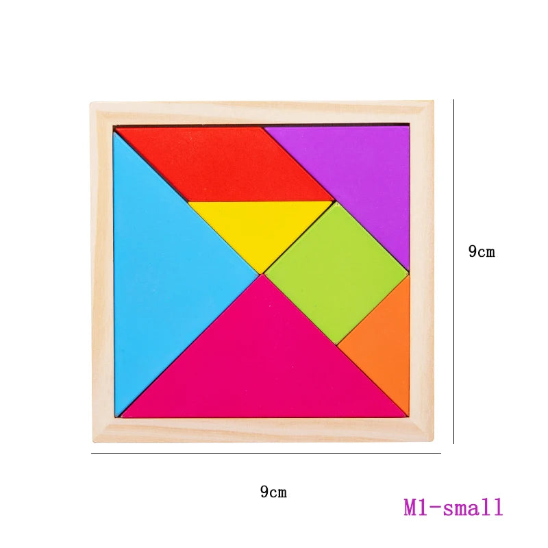 1 Set Wooden Blocks Puzzle Brain Teasers Toy Tangram Jigsaw Intelligence Colorful 3D Russian Blocks Montessori Educational