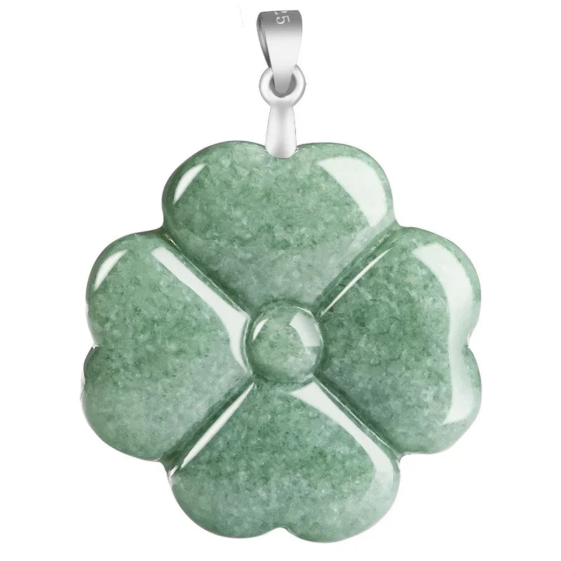 S925 Silver Burmese Jade Lucky Clover Pendant Natural Necklace Designer Jadeite Green Stone Real Fashion Jewelry Vintage
