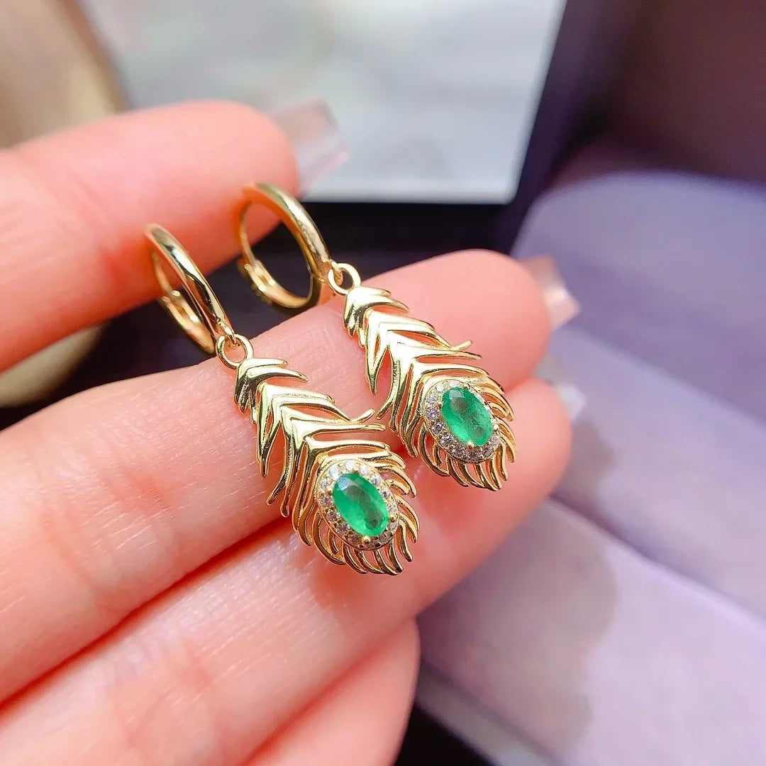 S925 Sterling Silver Natural Emerald Earrings S925 Sterling Silver Luxury Jewelry Designer Engagement Gift