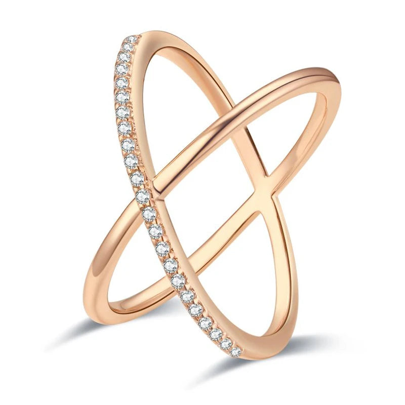 Kinel Luxury Natural Zircon Rings for Women Fashion 585 Rose Gold Geometry Cross Ring Vintage Wedding Jewelry Crystal Gift