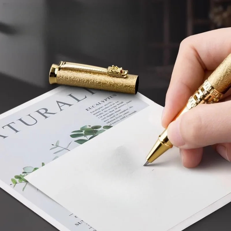 4pcs/set Elegant Golden Dragon Head Ballpoint Pen Golden/silvery/black 0.5mm Black Ink Metallic Pen for Business Teacher Gifts