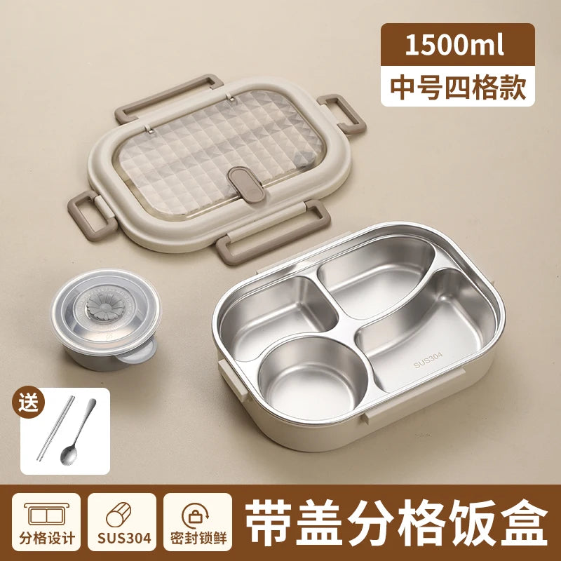304 Stainless Steel Insulated Lunch Box Office Workers Sealed Portable Lunch Box with Bag Students Kids Commercial Bento Box Set