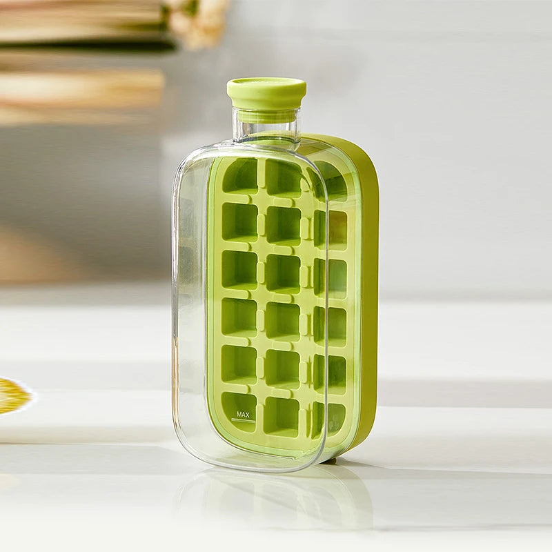 Ice Cube Tray Press Ice Maker with Lid Food Grade Cooling Ice Mold 2 in 1 Ice Straw Water Bottle for Summer Cooling Drinks