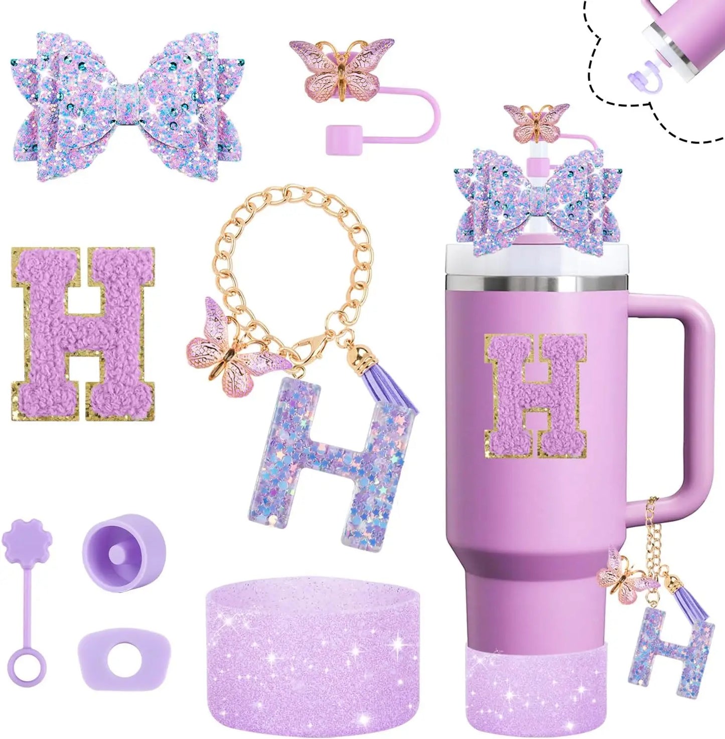 8pcs Cup Accessories Set 30oz 40oz tumbler Straw Topper Cover, Boot, Spill Proof Stoppers, Handle Charms Sticker for Stanley Cup