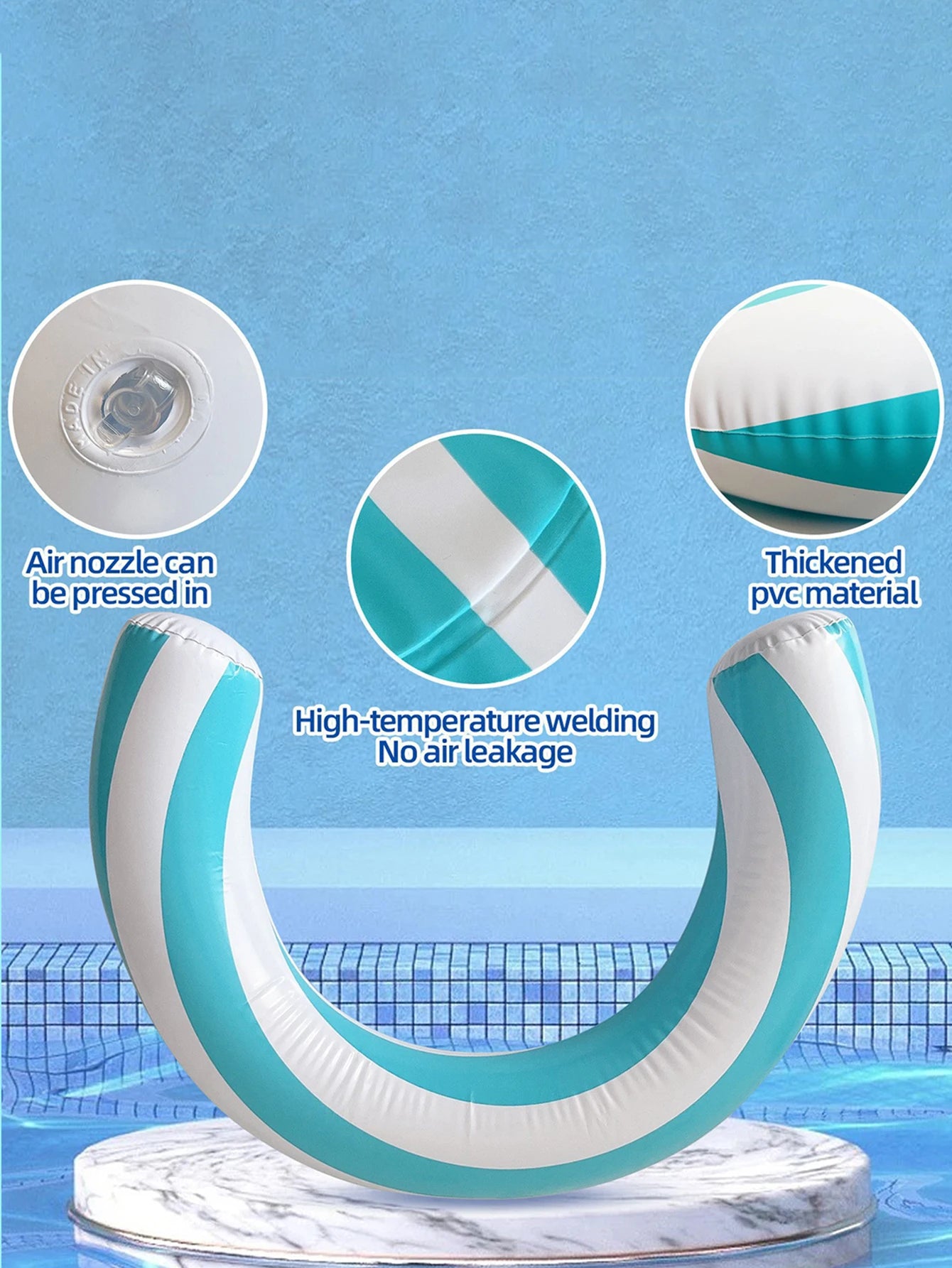 1pc New Striped U-Shaped PVC Inflatable Swimming Ring，Arch Shape Design Swimming Pool Float，Summer Beach & Pool Party Essential