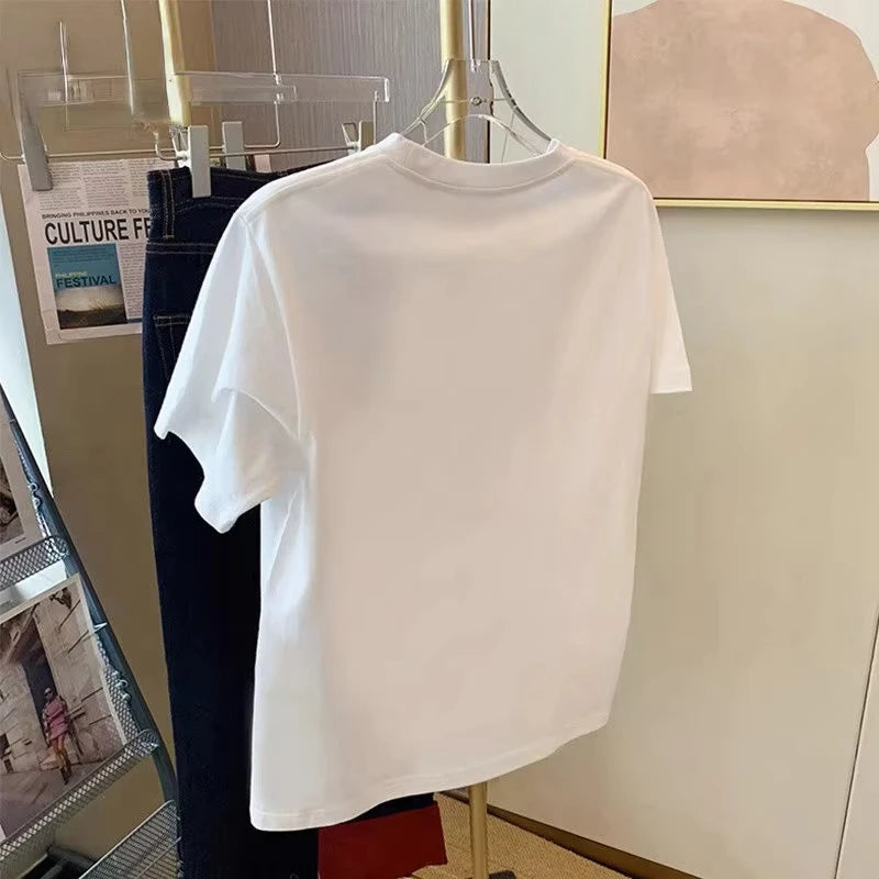 Heavyweight White Pure Cotton Short Sleeved T-shirt for Men and Women Loose Casual and Slimming Solid Color Niche Top Ins 2025