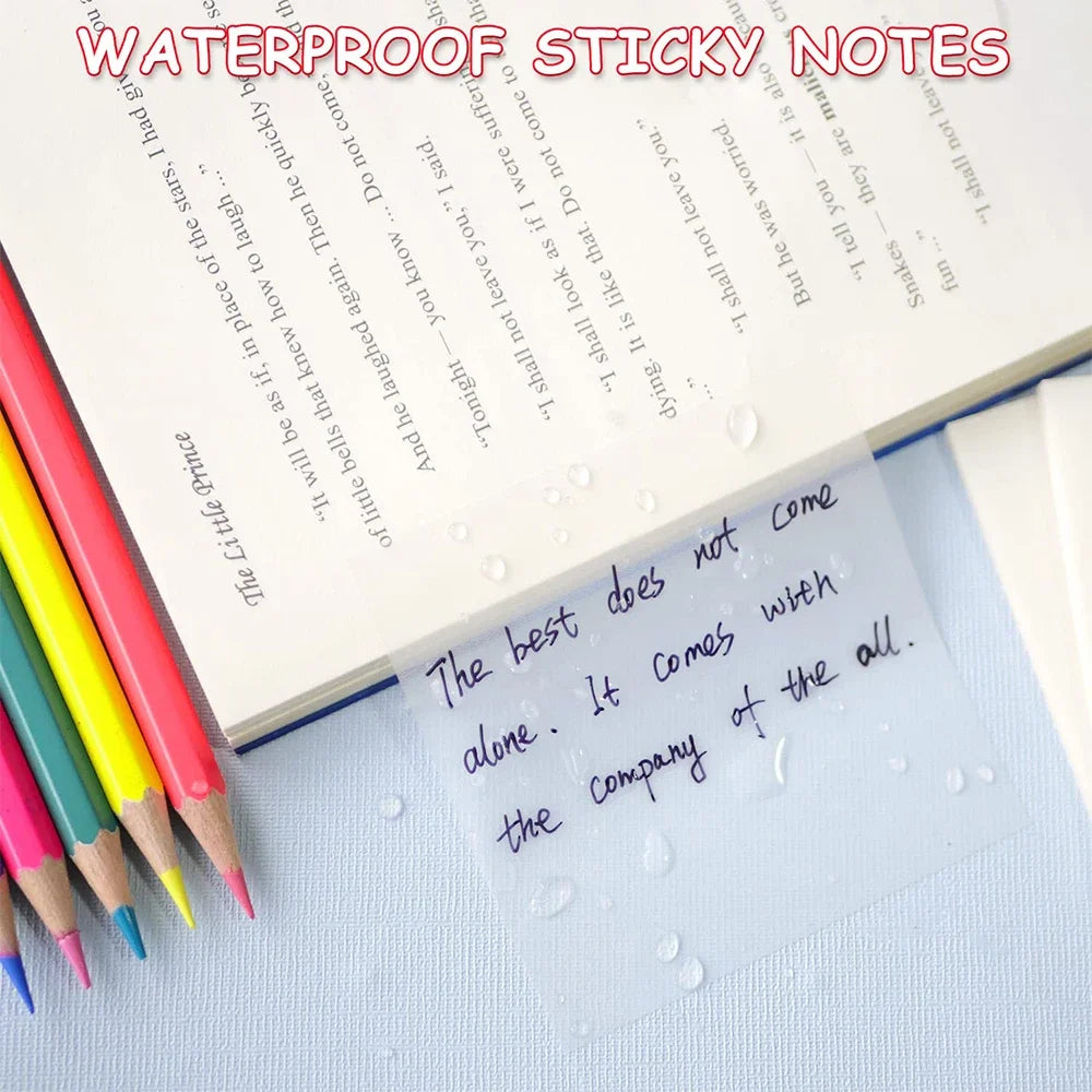50 Sheets Transparent Waterproof Posted It Sticky Note Pads Notepad Clear Self-Adhesive Posits School Stationery Office Supplies