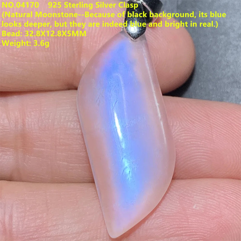 Natural Colorful Moonstone Pendants Necklaces Unusual Women Big Orange Blue Light Rainbow Moon Stones Bead Gemstone Jewelry S925