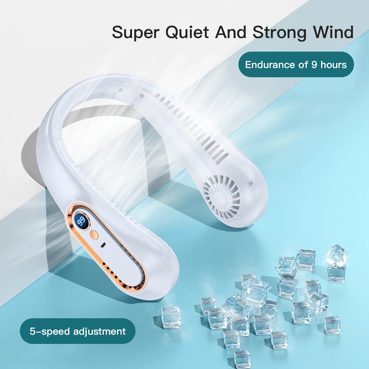 New Summer Portable Mini Hanging Neck Fan Bladeless Neckband Fan Digital Display Power Air Cooler USB Rechargeable Electric Fans
