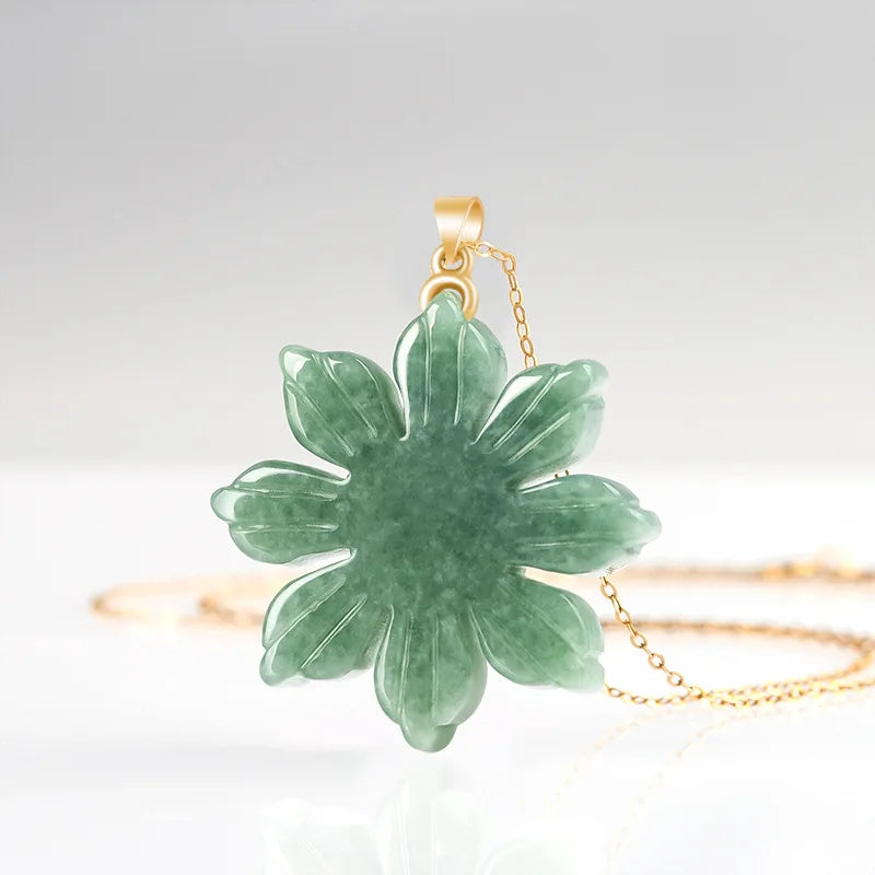 Natural A-grade Burma Jade Sunflower Charms S925 Silver Button Head Bean Seed Jadeite Pendant Women's Gift Jewelry Drop Shipping
