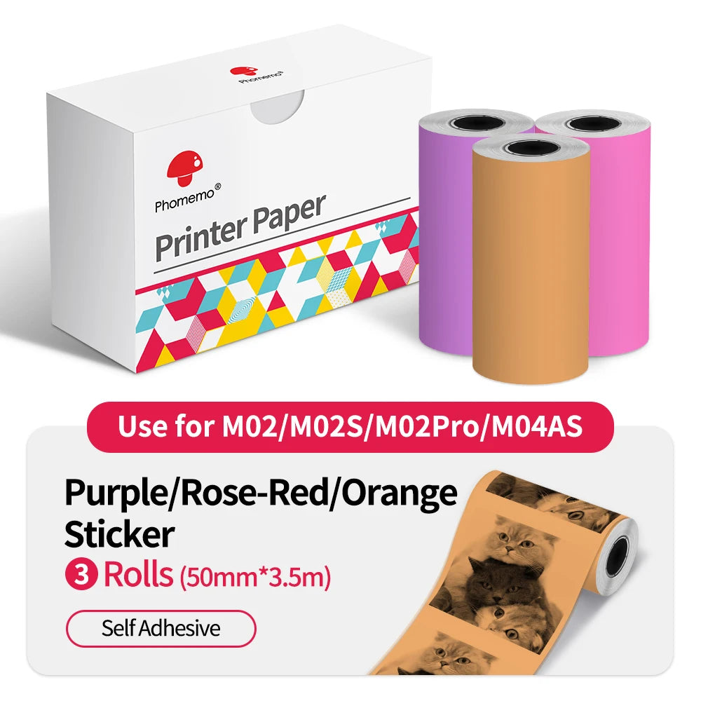 Thermal Paper Original Phomemo Sticker 3 Rolls fit M02 M02S M02 Pro Thermal  Printer Mini Thermal Photo Sticker