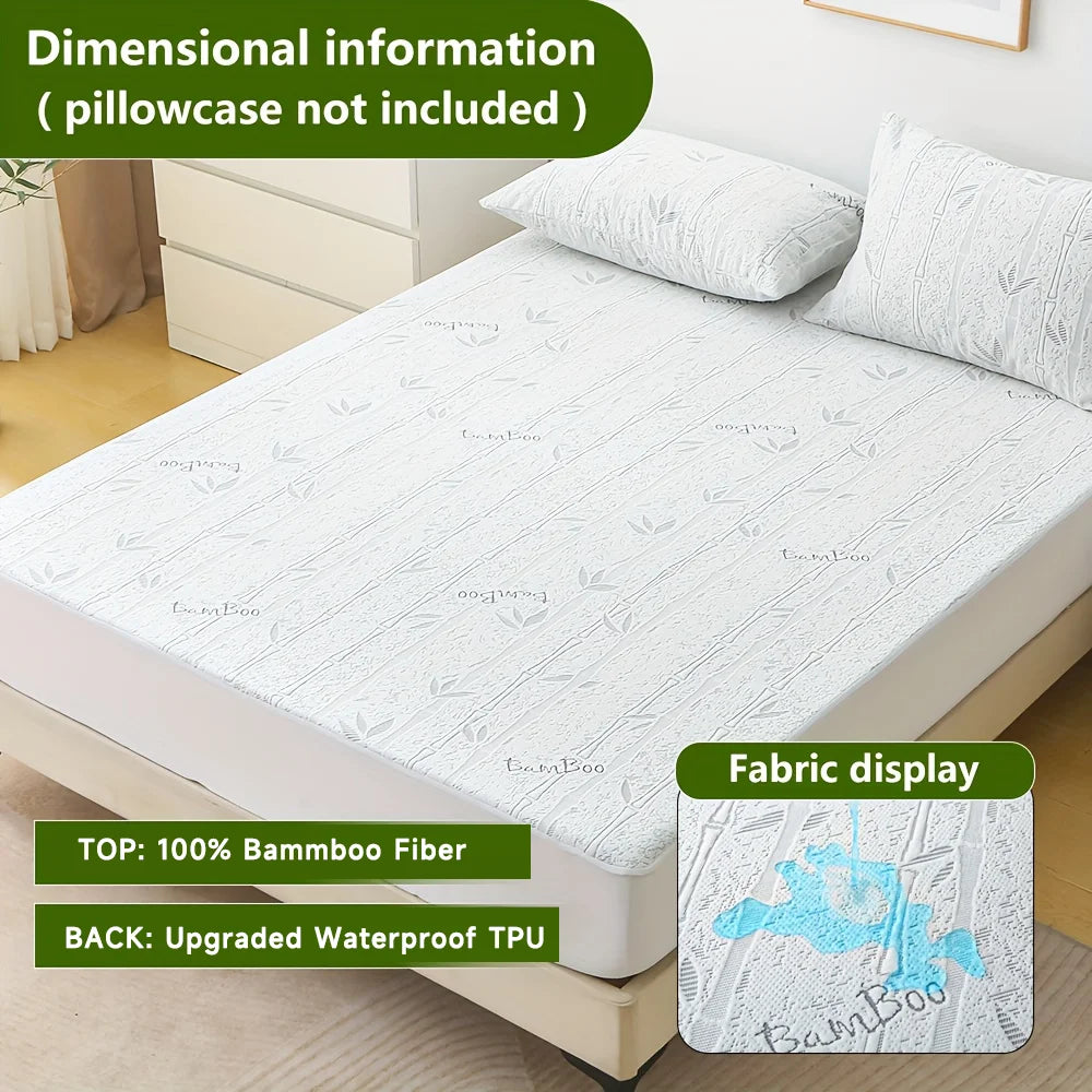 1p Cooling Bamboo Fiber Fitted Sheet, Breathable Mattress Protector Cover  with Deep Pocket for Summer