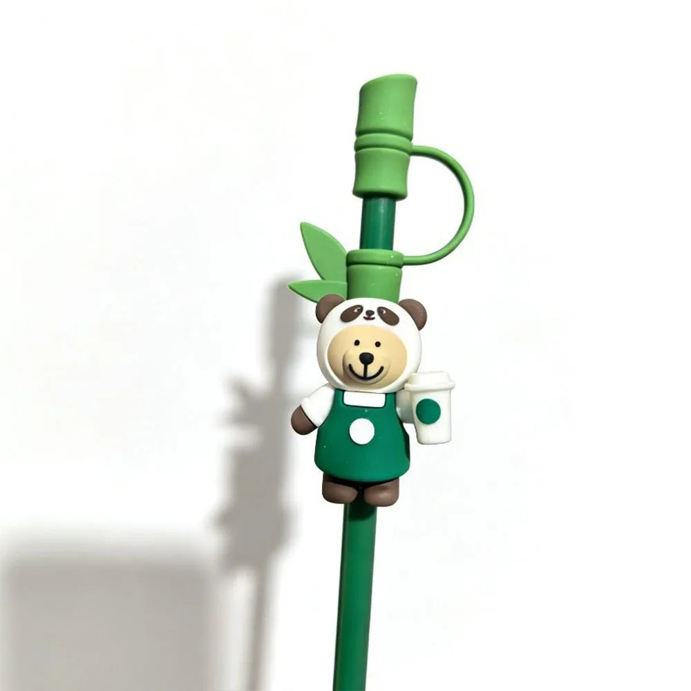 1pc Cute Bear Silicone Straw Cover Dust Plug for 7-8mm Straw Cups Tumblers Drink Lid Cap Creative Straw Toppers Cup Accessories