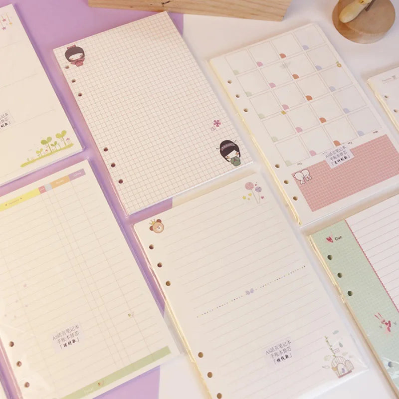 2026Colored A5 A6 Loose Leaf Notebook Refill Spiral Binder Inner Page Weekly Monthly To Do Line Dot Grid Inside Paper Stationery