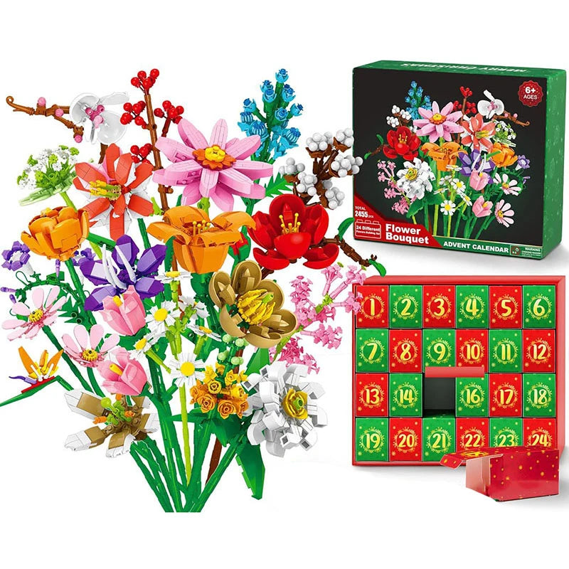 Flower Bouquet Building Block Advent Calendar – 24-Piece Gift for Mom & Girlfriend