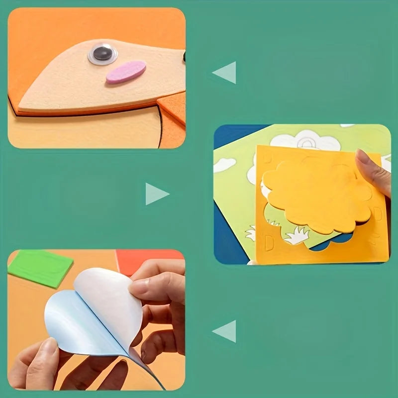 3D Children's Stereo Stickers, Fun Handmade Stickers, DIY Creative Drawing, Crafts and Arts for Beginners, Early Learning Classroom Supplies, Suitable for Teaching Students, Cartoon Animal Drawing Stickers, Art Class Drawing Stickers, Puzzle Art Crafts, B