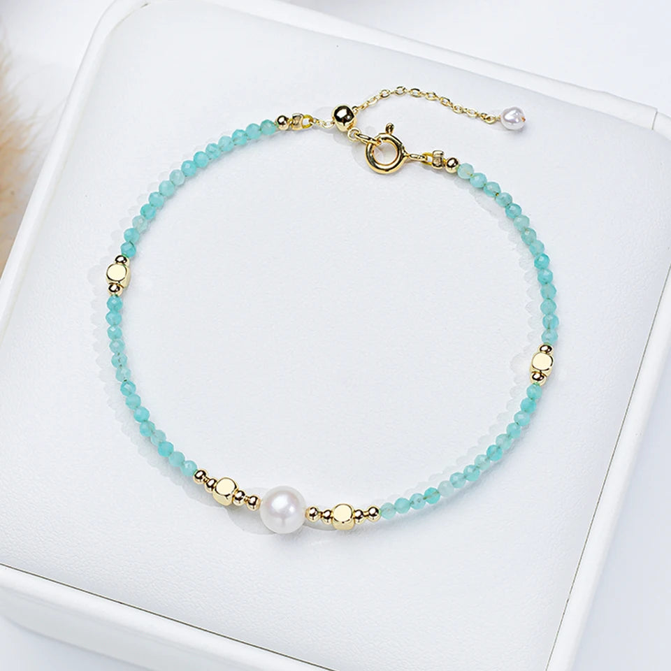 2mm Tourmaline With 7mm  Freshwater Pearl Bracelet For Women Natural Stone Bangle Jewelry Amethyst chains