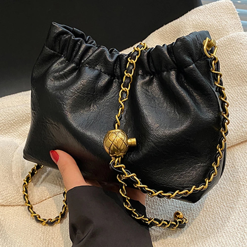 Women Chain Shoulder Bag Versatile Crossbody Tote Bag Casual Pleatd Hobo Bag Satchel Sling Bag Girl Stylish Purse