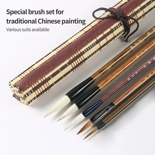 6/9/ 12/ 16 Chinese Painting Brush Beginner Calligraphy Drawing Bamboo Pen Curtain Felt Rice Paper Set Landscape Drawing Writing