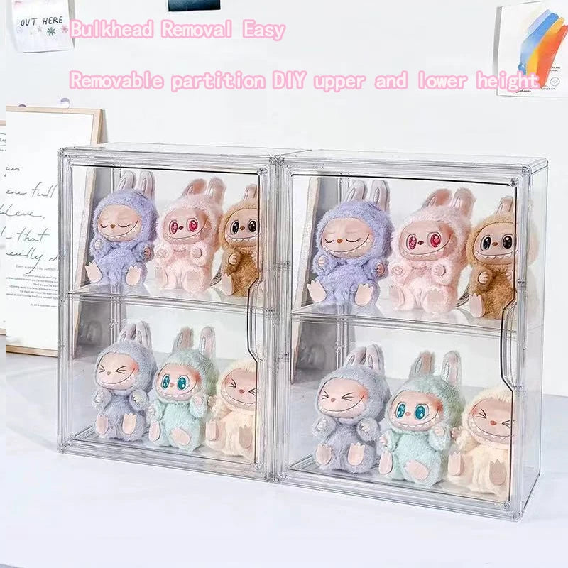 New Labubu Storage Box Transparent Acrylic Display Boxes Dustproof Doll Figure Blind Box Organizer Cabinet Display Stand