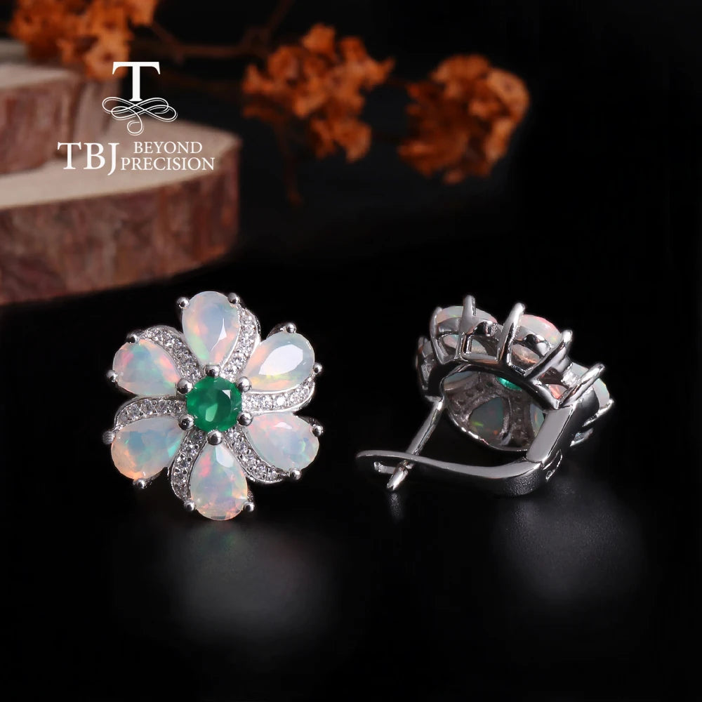 Women's Natural Opal Green Agate Jewelry Set S925 Sterling Silver Real Gemstone Pendant Necklace Earrings Ring Trifecta Gift