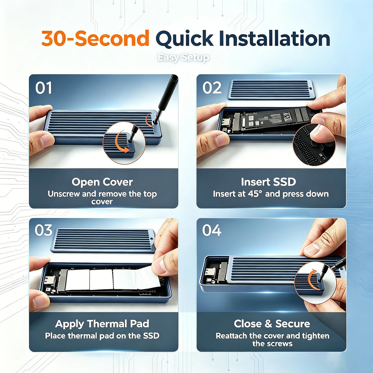 M.2 SSD Enclosure with Smart Display,Real-Time SSD Health Monitor, USB 3.2 Gen 2 10Gbps, NVMe PCI-E & SATA M.2 SSD Case