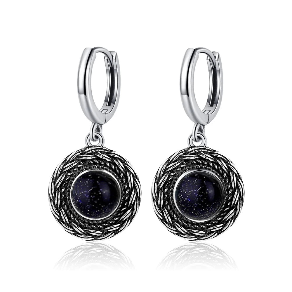 New Elegant Natural Kyanite S925 Silver Drop Earrings for Women Vintage Jewelry Wedding Engagement Hoop Earrings Gifts
