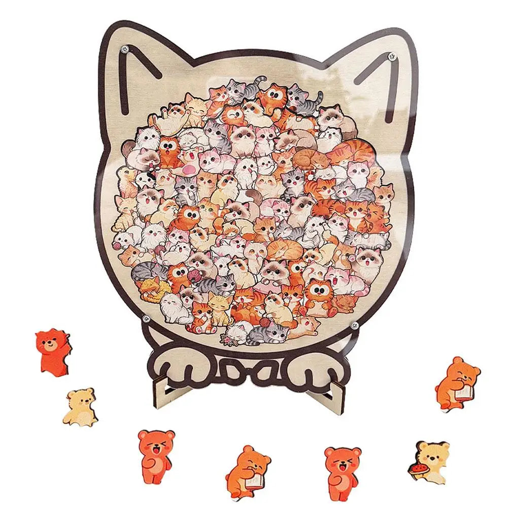 Cartoon Wooden Puzzle Toy Stress Relief Jigsaw Puzzle Animal Dog Cat Bear Theme For Home Decor Fun Educational Toys Gift