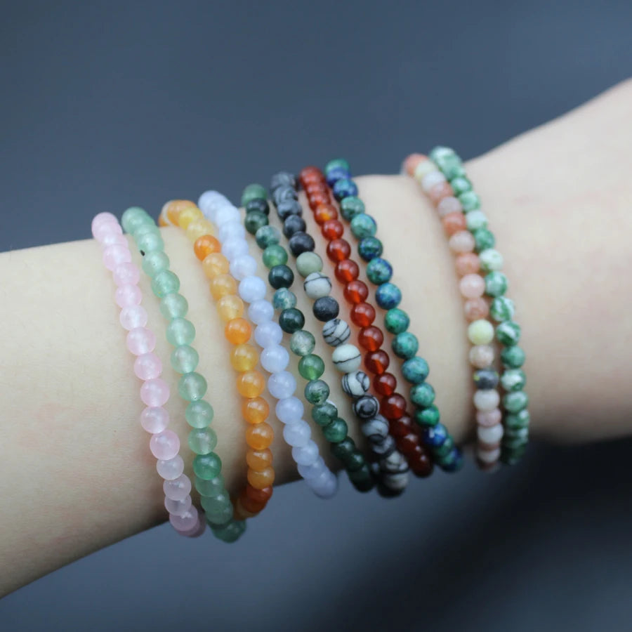 4mm Quartz Agate Bead Natural Stone Beaded Bracelet Lava Rock Tiger Eye Black Onyx Crystal Women Men Yoga Healing Chakra Jewelry