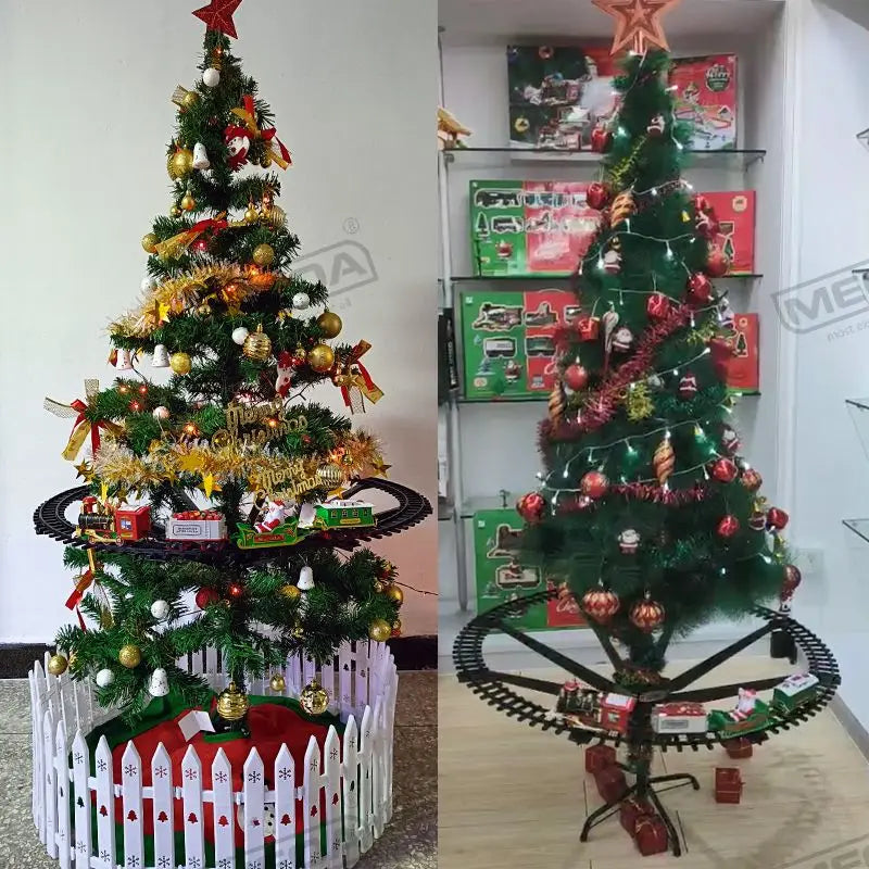 Battery Operate Railway Train with Sound&Light Railway Car Toys Christmas Train Tree Decoration Track  Electric Toys for Kids