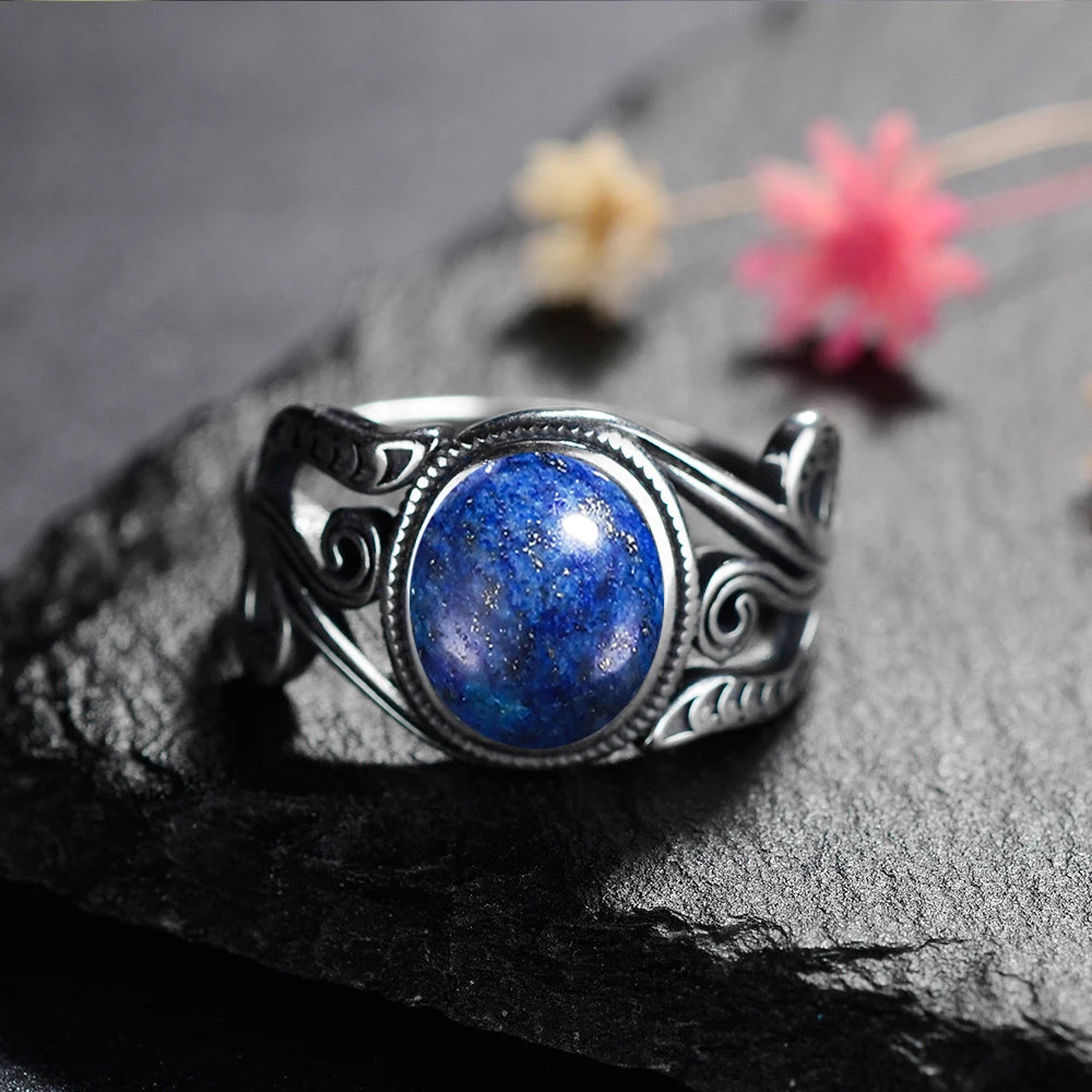Natural 8x10MM Tiger's Eye Rings Vintage S925 Silver Finger Ring for Women Gift Luxury Rhodochrosite Stone Jewelry