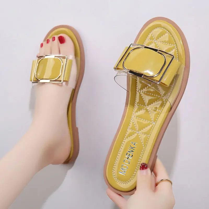 Slides Sandals Flat Home Open Toe on Word Outside Woman Slippers Shoes for Women Indoor House Footwear Easy Wears Waterproof Pvc