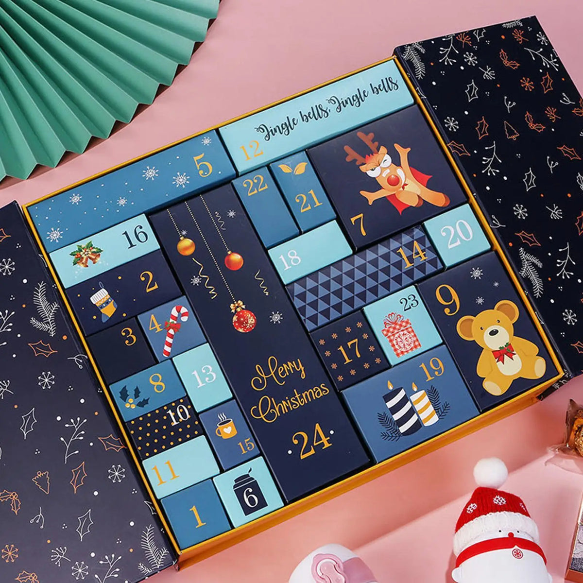 Christmas Advent Calendar Decoration with 24 Cardboard Gifts Boxes Empty Xmas Countdown Calendar to Fill Advent Calendar Storage